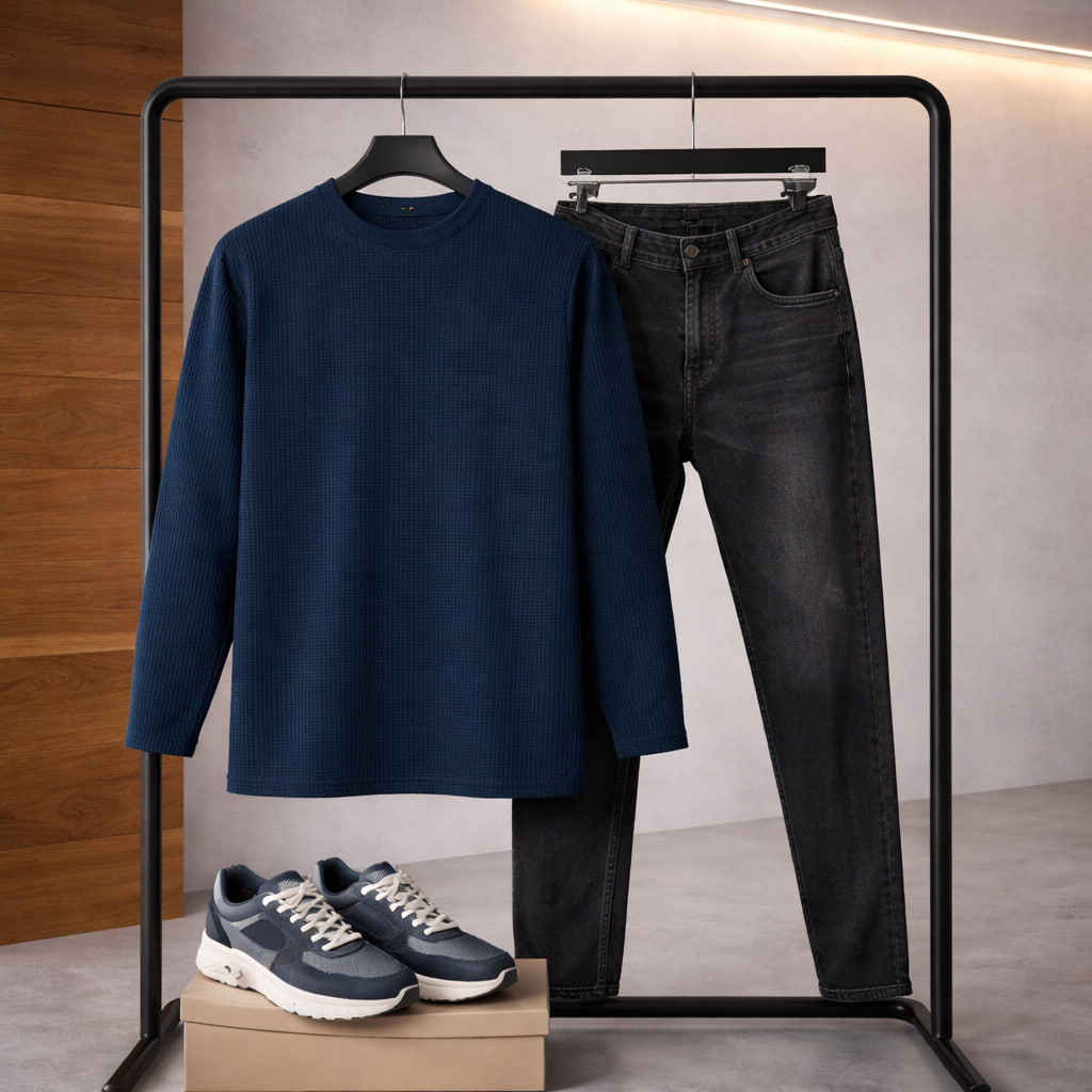 بلوز مردانه آستین بلند سرمه ای مدل Atra