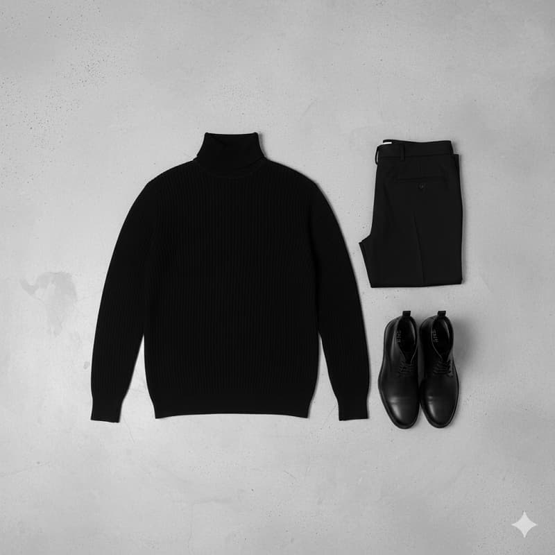 پلیور بافت یقه اسکی مردانه مدل Ersan رنگ مشکی