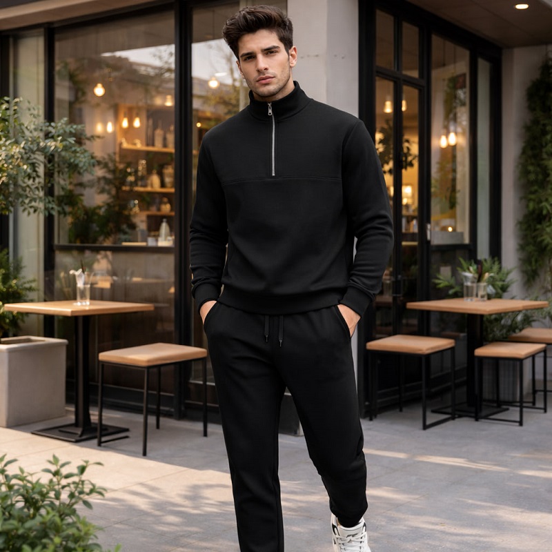 ست مردانه نیم زیپ و شلوار جاگر مدل Behshad-مشکی